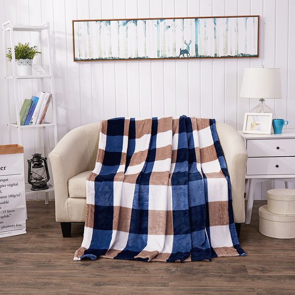

warm and comfortable soft home simple and generous blue coffee color grid 200x230cm large size blanket easy to carry