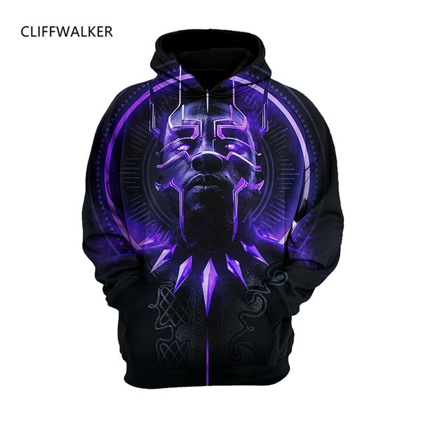 

dropshipping spring summer 3d printing black panther fashion long-sleeved hooded pocket pullover for men large size 6xl