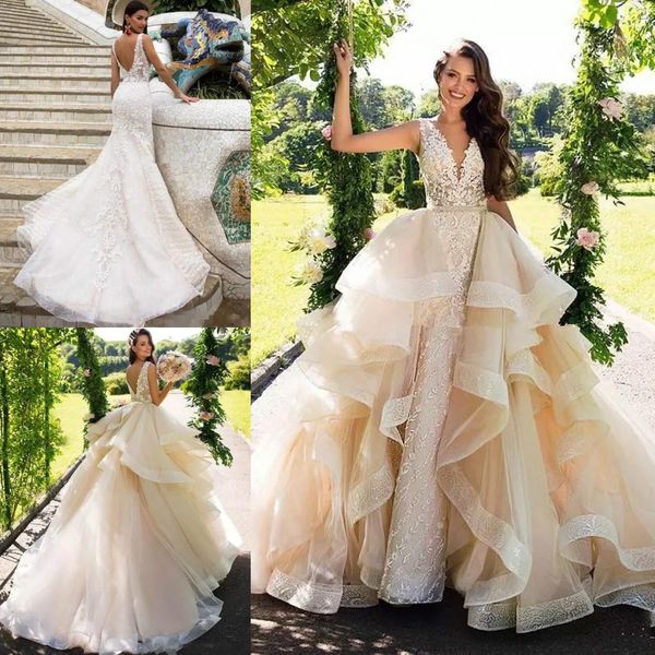 

milla nova mermaid wedding dresses with detachable train 2019 modest country wedding gowns lace applique organza dubai arabic bridal dress