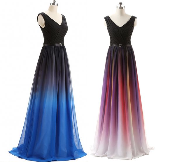 

2020 elie saab evening prom dresses belt backless gradient color black chiffon formal occasion party gowns real ps plus size sexy, Black;red