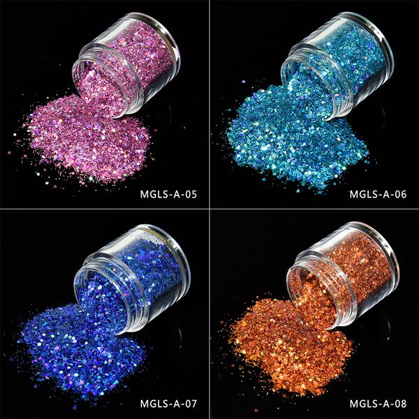 

12 colors nail glitter powder mix holo hexagon nail sequin flakes paillettes sparkles manicure holographic glitter 10g, Silver;gold