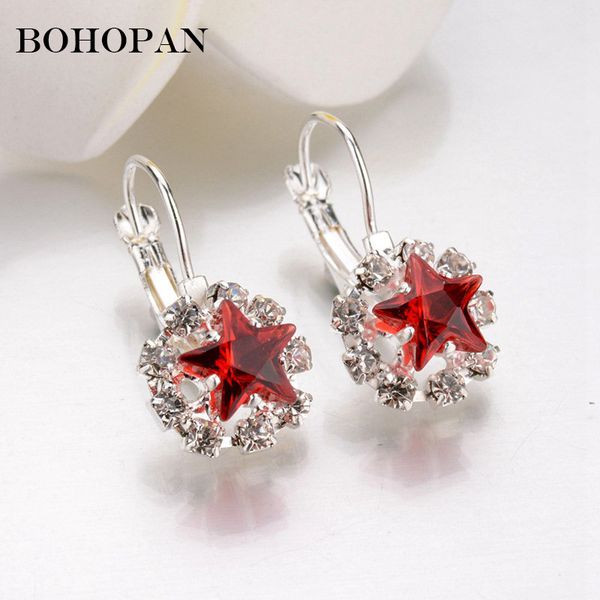 

6 colors rhinestone hoop earrings for women shiny crystal star geometric dangle brincos fashion jewelry statement earrings party, Golden;silver