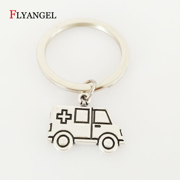 

2018 stainless steel ambulance car pendant keychain for doctors nurse medical graduates keyring jewelry gifts, Silver
