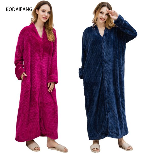 

new lovers thick warm winter bathrobe male and female extra long bath robe beibei zipper add fertilizer increase flannel robes, Black;red