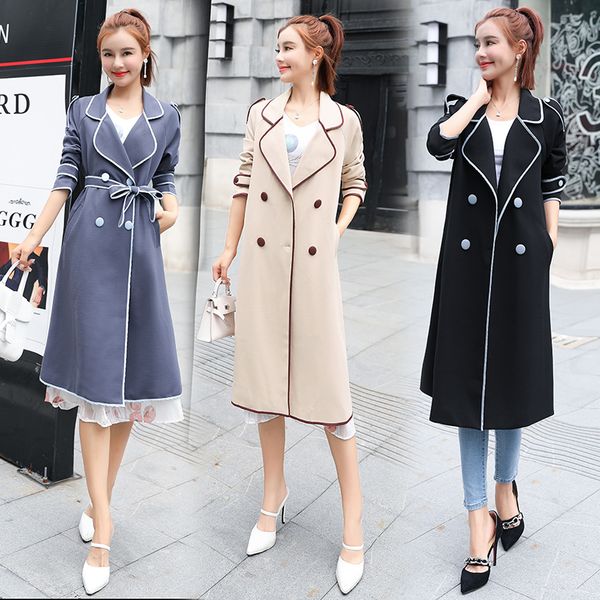 

windbreaker women autumn 2018 new korean mid-long long sleeve epaulet double -breasted vogue formal work casual coat female, Tan;black