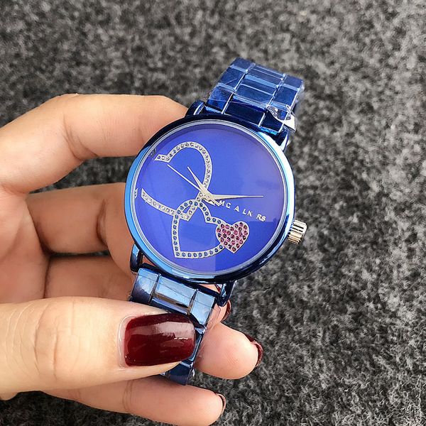 M дизайн Брендовые кварцевые наручные часы для женщин Девушка Красочные кристаллы Любовь в форме сердца Стиль Металлический стальной ремешок M55259I