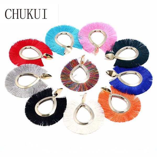 

chukui boho tassel hoop earrings for women bohemian gold round earing tassels fashion woman earrings 2018 tassle, Golden;silver