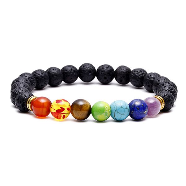 

7 chakra natural stone beads bracelet for women multicolor bead bracelet men energy prayer yoga strand dropshipping, Black