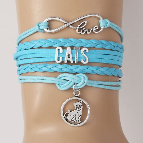 

ncrhgl infinity love cats bracelets bangles cat charm handmade pu leather bracelet lovely jewelry for men women drop shipping, Black