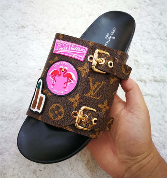 

Brand women leather letter lipper rubber out ole babouche flamingo chinela perfect flat plain andal boxed ize35 42