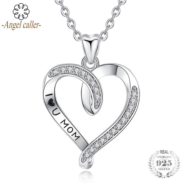 

angel caller 925 sterling silver zircon heart pendant necklace i love mom letter necklace for women mother's day fine jewelry