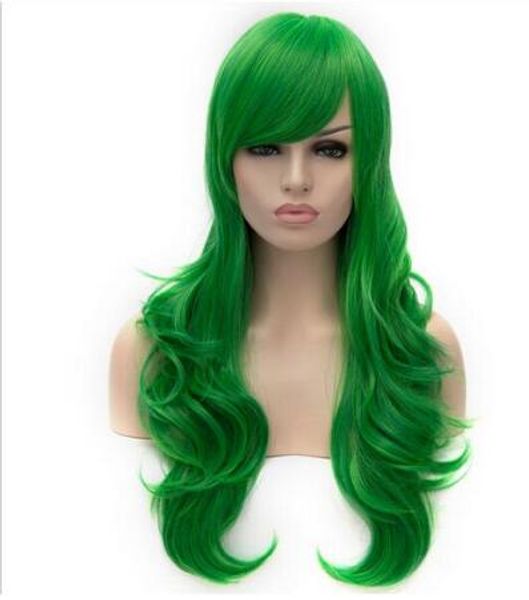 Бесплатная доставка + + + + + + женщина косплей парик зеленый Euramerican стиль длинные вьющиеся волосы парик может быть завивки Пушистые и природные