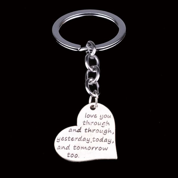 

12 pc/lot love you through and through love heart keychain key ring women men friendship bff friend wallet keyring jewelry gift, Silver