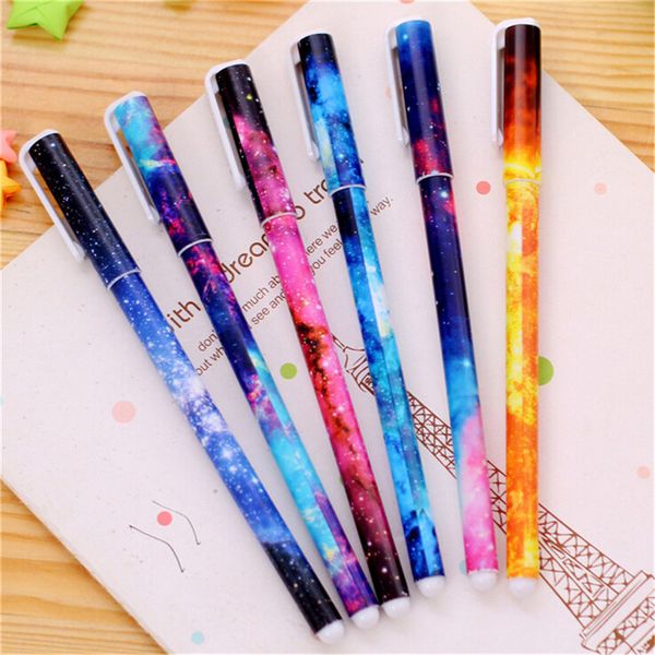 

6 pcs/lot beautiful starry sky pattern and flower polka dot black ink gel pen for school office writing stationery