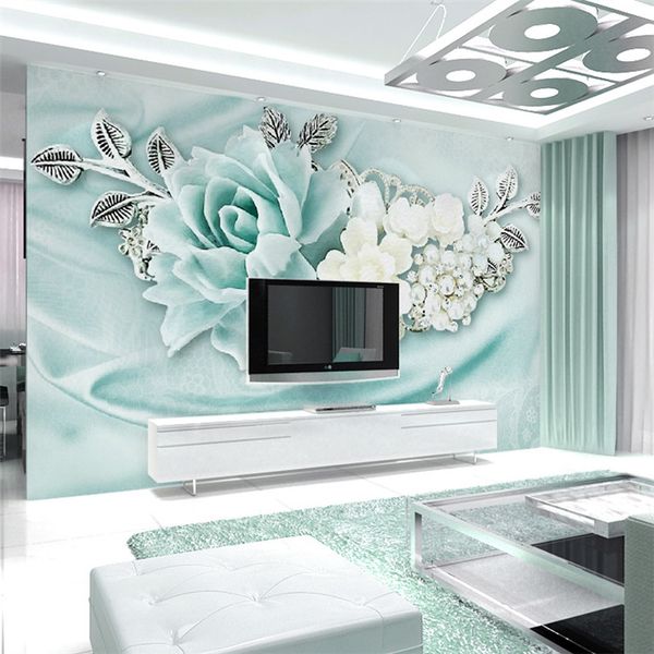 Avoir Images 3d Painting Green Flower Wall Mural For Bedroom Tv Background actualisé salutations