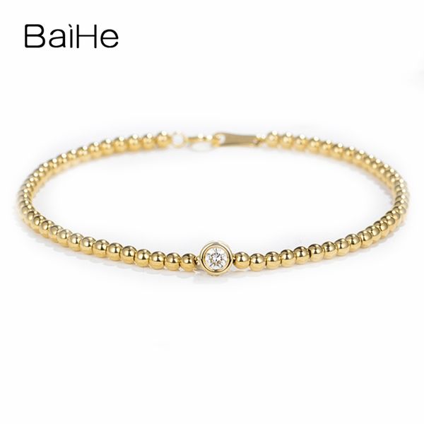

baihe solid 14k yellow gold 0.15ct certified h/si round 100% genuine natural diamond engagement women trendy jewelry bracelet, Golden;silver