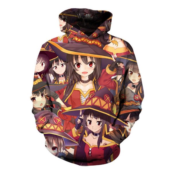 

almosun aqua and megumin anime collage 3d all over printed hoodies pockets sweatshirt hipster street wear men women us size, Black