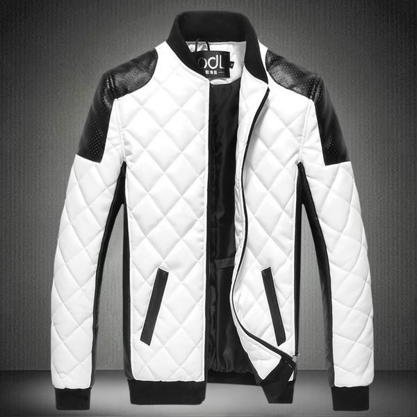 

mens leather jacket male casual pu faux leather panelled jacket autumn winter outwear coat ing, Black