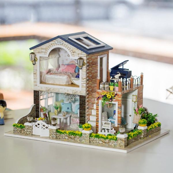 Whole New Arrival Assemble Cute Room Diy Wood Dollhouse Kit Miniature With Furniture Toys Doll House Best Birthday Gift For Kids