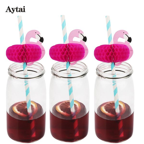hawaiian party decorations 3d flamingo paper straws cute drinking