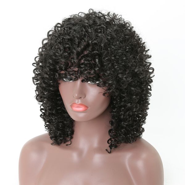 Parrucche ricci crespi per donne nere Colore capelli sintetici # 1B Parrucche sintetiche miste nere naturali Senza pizzo 16 pollici