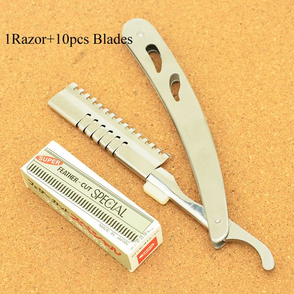 Aço inoxidável Meisha Folding Raspar Razor Hair Salon corte retirada de aparas faca cabelo Shaver Barber Ferramenta Grooming + 10pcs Blades HC0003
