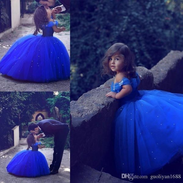 

Милое синее бальное платье Baby Cinderella Dress Off Shoulning Shinning Тюль Платья для девочек-цвето