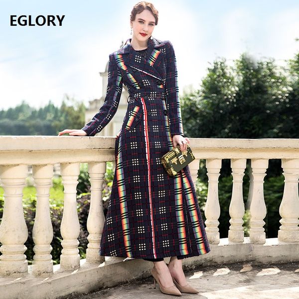 

x-long coat 2018 autumn winter fashion trench women vintage plaid print double breasted coat windbreaker female casual outwear, Tan;black