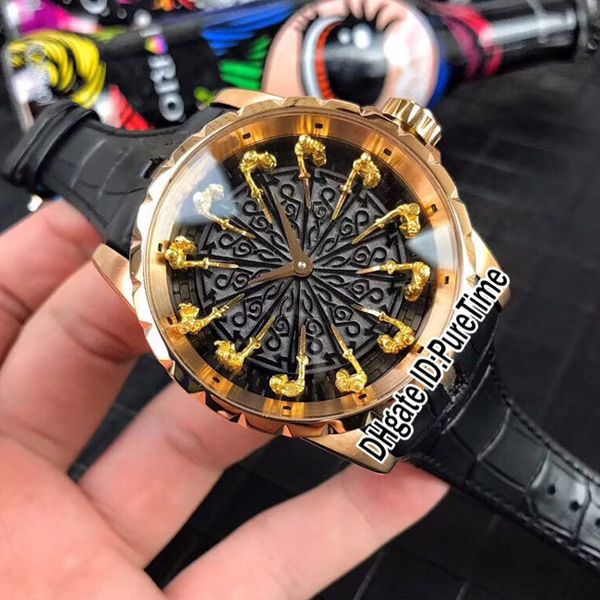 

new excalibur 45 rddbex0511 rose gold 18k yellow gold knights of the round table black enamel dial automatic mens watch black leather b42g7, Slivery;brown