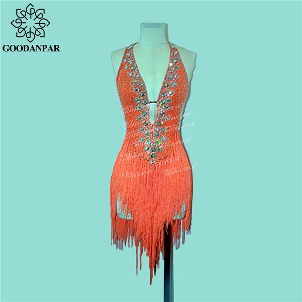 

goodanpar sleeveless standard fringe latin dance dress women girls costume flapper salsa samba rumba competition clothes, Black;red