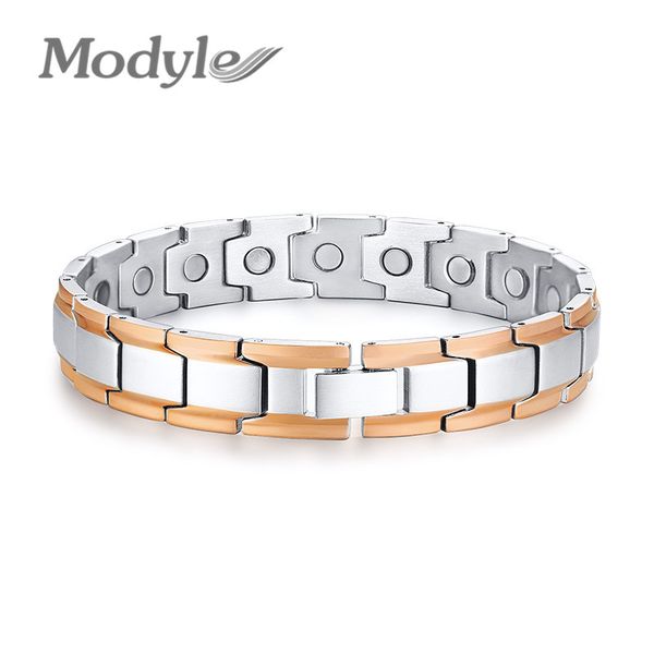 

modyle black silver gold rose gold stainless steel magnetic bracelets for men women therapy healing bangle jewelry
