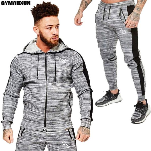 

gymahxun boutique men's sets jogging tracksuit suit male stretch trousers+hoodie sweatshirt mens fashion male sets men clothing, Gray