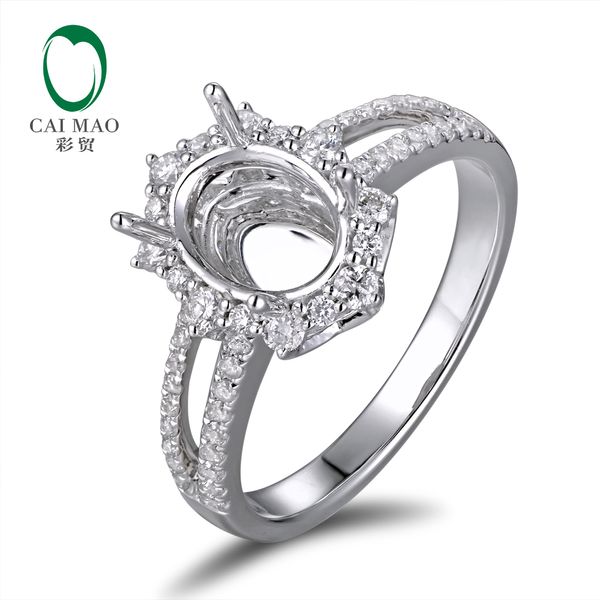 

caimao 6x8mm oval cut semi mount setting ring 18k white gold natural 0.48ct diamond engagement jewelry, Golden;silver