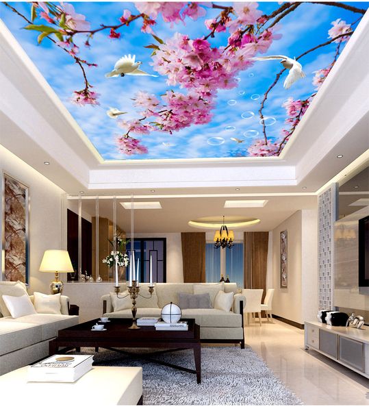 

custom retail 3d blue sky white clouds cherry blossoms zenith murals