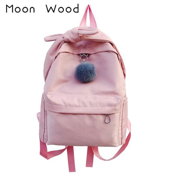 

moon wood sweet hair ball bowknot pink backpack students travel backpack school bags for teenager girls lapshoulder bag sac