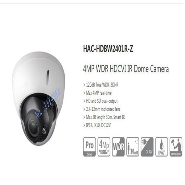 Dahua HAC-HDBW2401R-Z 4MP WDR HDCVI IR 30M IP67 IK10 Dome Camera 2.7-12mm Lens