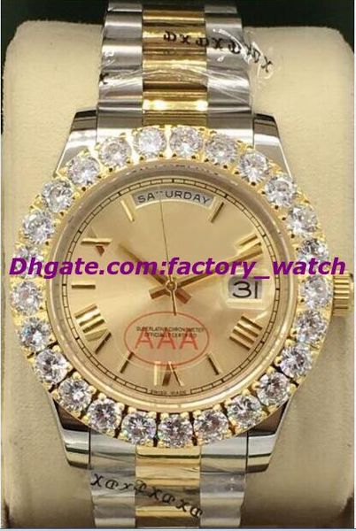 

selling luxury watch 3 style two tone bigger diamond watch 18k gold 43mm roman dial automatic fashion brand men's watch wristwatch, Slivery;brown