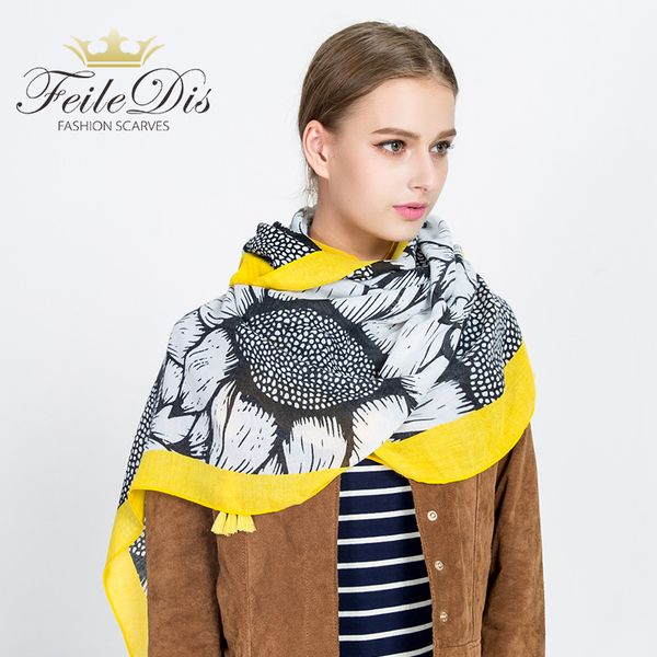 

feiledis]2018 new fashion ms. sunflower scarf yellow cotton beach sun muffler seasonal shawl decoration ma1713, Blue;gray