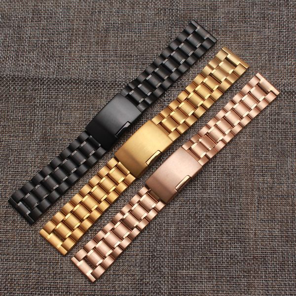 

watchstrap 18mm 20mm 22mm 24mm black metal brushed watch bracelet stainless steel watchband flip lock buckle fast delivery 2017, Black;brown