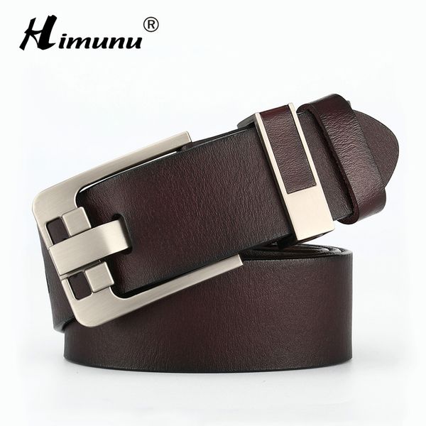 

himunu men belts enuine leather belt for men cowskin leather strap vintage pin buckle belts for jeans, Black;brown