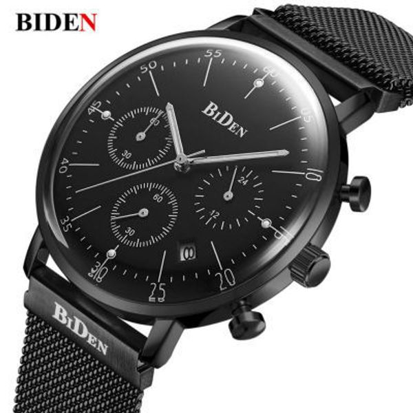 

multifunction biden mens business wristwatches stainless steel quartz man watches waterproof calendar men clock movement, Slivery;brown