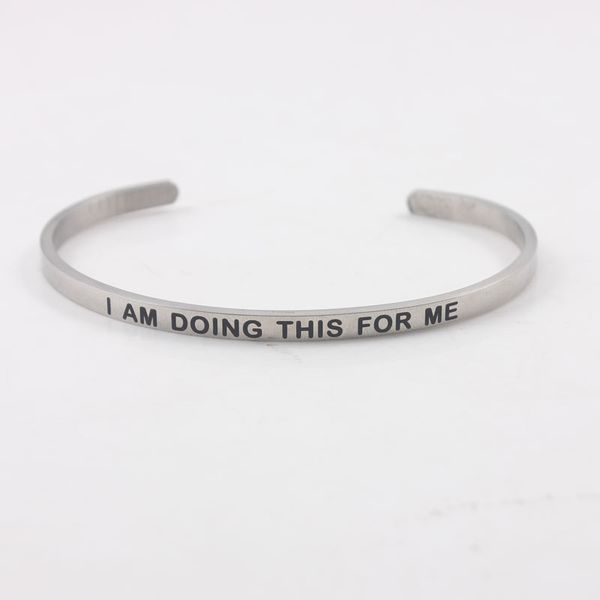 

4mm stainless steel inspirational bracelet personalized jewelry mantra bracelet bangle engraved i am doing this for me open cuff, Black