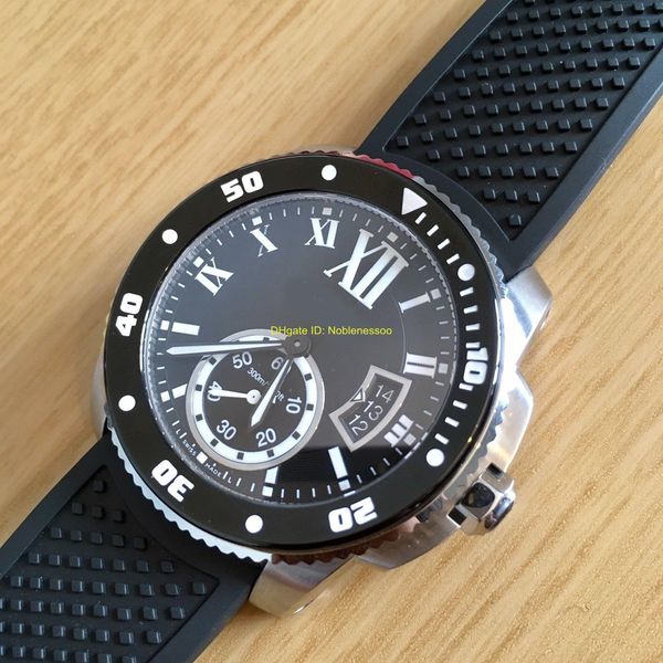 

wristwatch mens calibre de diver w7100056 black dial automatic mechanical steel rubber band men's watches wristwatch, Slivery;black