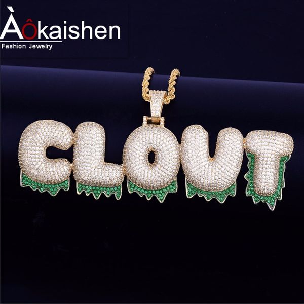 

Custom Name Green Drip Bubble Numbers Necklaces & Pendant Charm For Men Women Gold Color Cubic Zircon Hip Hop Jewelry with Rope Chain