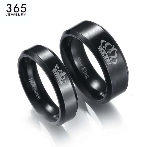 

new stainless steel king and queen couple rings black color letter crown rings for lovers love promise jewelry, Slivery;golden