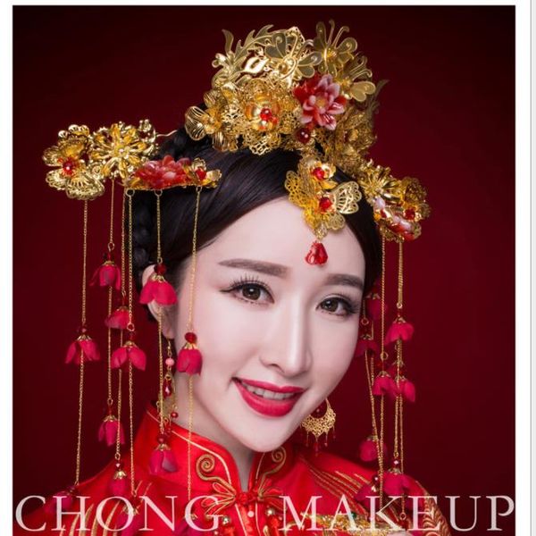 

new costume, brides, wedding headdress, phoenix crown, chinese dress headwear, qipao, dragon and phoenix gown hairpin, Slivery;golden