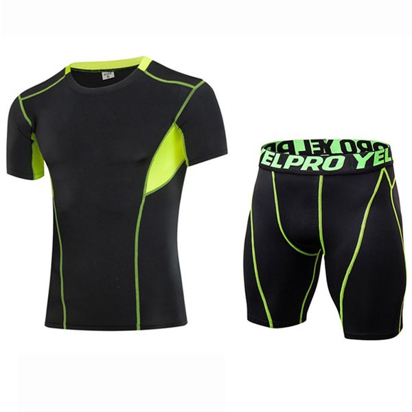 

men's running sets sports compression suits training t-shirt clothes gym fitness set jogging sportswear gym shorts fitness suit, Black;blue