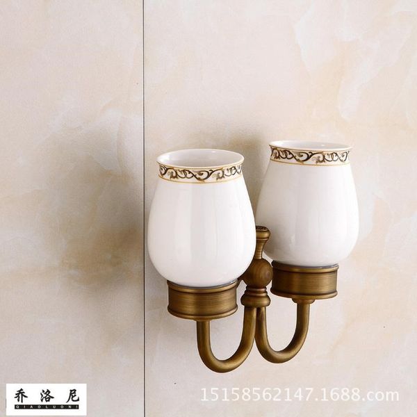 

european style copper antique mouth cup holder antique bathroom bathroom hardware accessories double cup double mouth cu