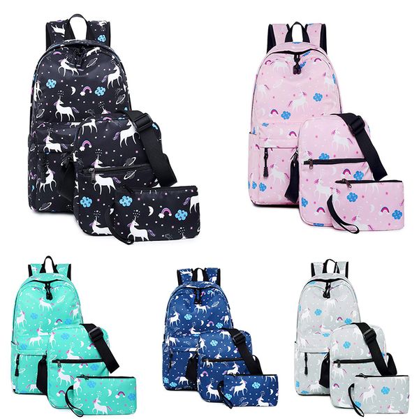 

3pcs/set women unicorn backpack handbag schoolbag nylon bagpack for teenagers girls computer trip student outdoor storage bag 10pcs tc180907