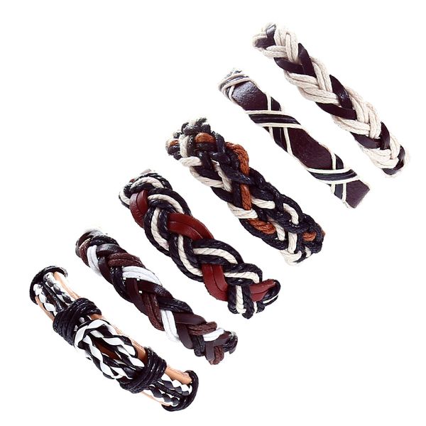 

6pcs/set fashion multiple layers braided rope leather bracelet men vintage punk rock wrap bracelets for women jewelry dropship, Golden;silver
